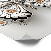 蝶の白黒のスケッチ ポスター (角)