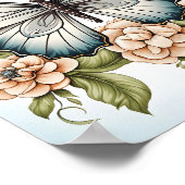 蝶の白黒のスケッチ ポスター (角)