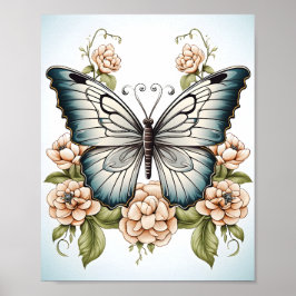 蝶の白黒のスケッチ ポスター