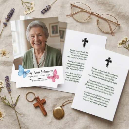 蝶の祈りの追悼カード 写真入りメモリアルグッズ 名刺