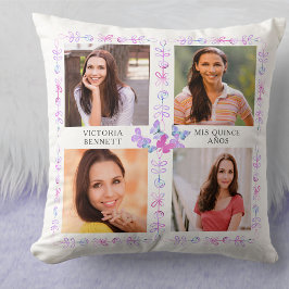 蝶の空ピンクの蝶4 Photo Collage クッション