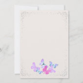 蝶の空ピンク女の子の赤ちゃんシャワー 招待状 (裏面)