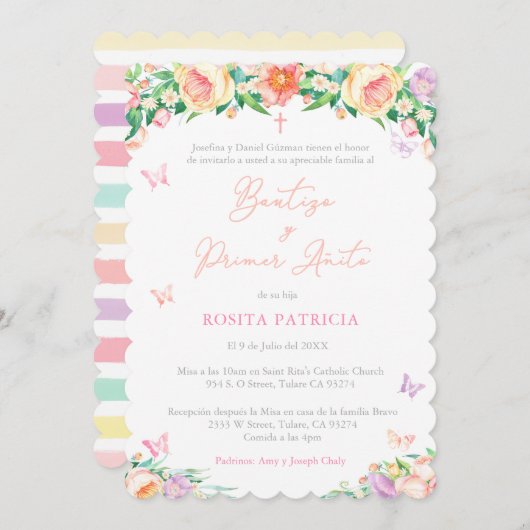 蝶の第1の誕生日バプテスマ女スペインのの子, 招待状 (正面/裏面)