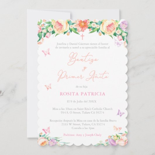蝶の第1の誕生日バプテスマ女スペインのの子, 招待状 (正面)