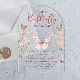蝶の素朴野生の花のフローラ赤ちゃんシャワー アクリル招待状