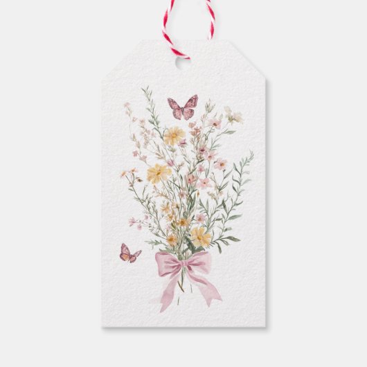 蝶の素朴野生の花のフローラ赤ちゃんシャワー ギフトタグ (裏面)