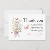 蝶の素朴野生の花のフローラ赤ちゃんシャワー サンキューカード (正面)