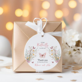 蝶の素朴野生の花のフローラ赤ちゃんシャワー フェイバータグ