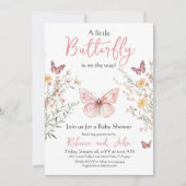 蝶の素朴野生の花のフローラ赤ちゃんシャワー 招待状 (正面)