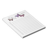蝶の紫と灰色のチェックリストパーソナライズされた ノートパッド (アングル)