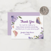 蝶の紫のフローラ女の子の赤ちゃん感謝していシャワーあなた ノートカード (正面/裏面インサイチュ)