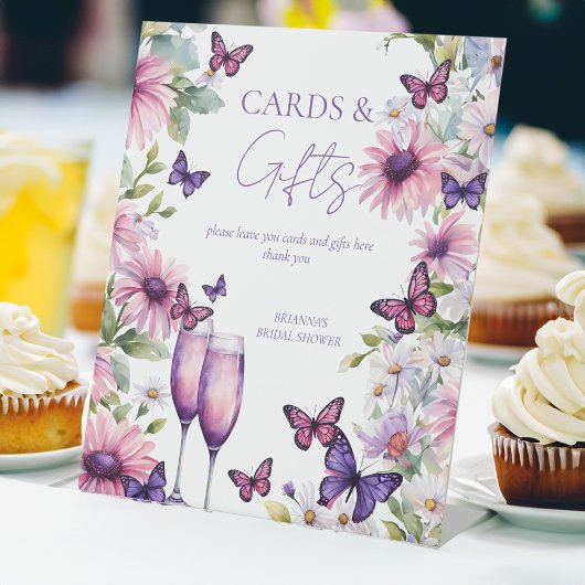 蝶の紫のブライダルシャワーギフト 台座サイン