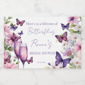 蝶の紫の結婚式前お祝い プレゼント スパークリングワインラベル (シングルラベル)