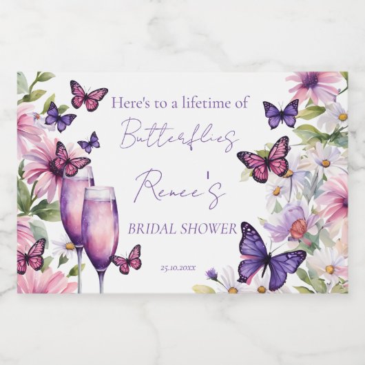 蝶の紫の結婚式前お祝い プレゼント スパークリングワインラベル (シングルラベル)