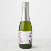 蝶の紫の結婚式前お祝い プレゼント スパークリングワインラベル (正面)