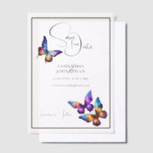 蝶の紫の青のオレンジは日付を保存 ベラム紙招待状 (オフセット)
