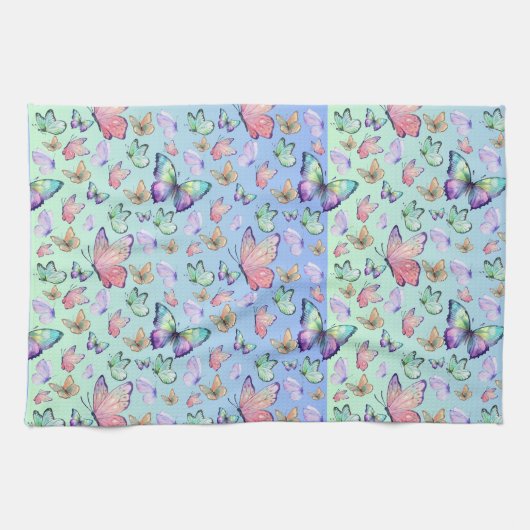 蝶の線形グラデーション背景パターン キッチンタオル (横)