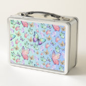 蝶の線形グラデーション背景パターン メタルランチボックス (裏面)