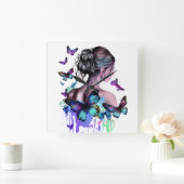 蝶の美しい水彩女性 スクエア壁時計 (ホーム)