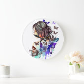 蝶の美しい水彩女性 ラージ壁時計 (ホーム)