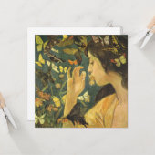 蝶の美しい若い女性 カード (正面/裏面インサイチュ)