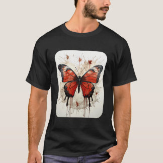 蝶の美しい蝶自然赤 Tシャツ