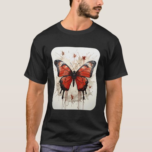 蝶の美しい蝶自然赤 Tシャツ (正面)