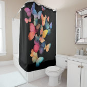 蝶の群れ – レインボーカラフルオンブラック シャワーカーテン (インサイチュ)