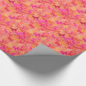 蝶の群れ，明るい赤紫色ピンク&コーラルオレンジ ラッピングペーパー (角)