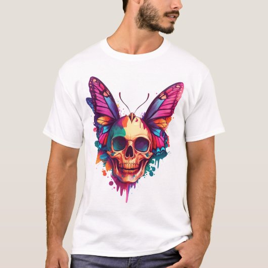 蝶の羽を持つドクロ Tシャツ (正面)
