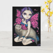 「蝶の羽を持つフェレット」グリーティングカード カード (黄色い花)