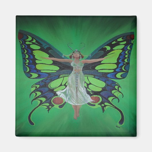 蝶の羽を身に着けたジャズエイジショーガールフラッパー マグネット (正面)