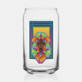 蝶の羽を飾った大きな目の女の子 ガラス缶 (正面)