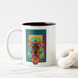 蝶の羽を飾った大きな目の女の子 ツートーンマグカップ