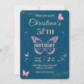 蝶の羽5th誕生日の青の色 招待状 (正面)