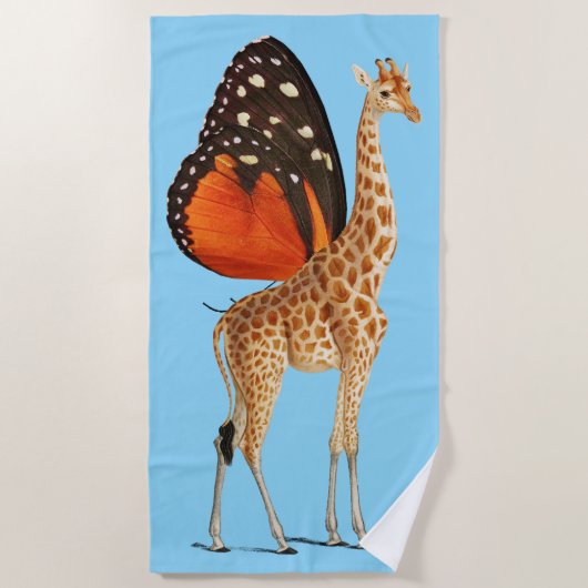 蝶の翼のキリン（青いbkgrd） ビーチタオル (正面)