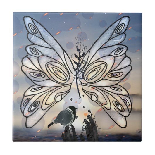 蝶の自由と鳥 タイル (正面)