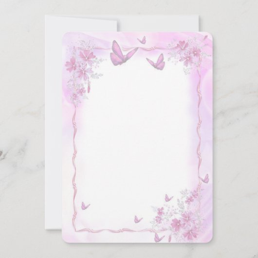 蝶の花が咲くピンク結婚の花 招待状 (裏面)