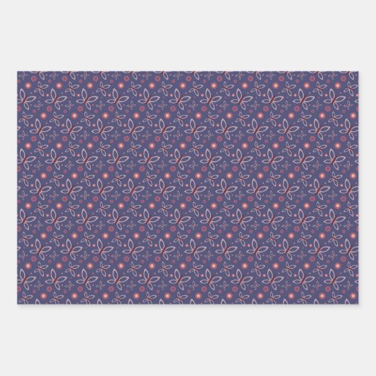 蝶の花とハート ラッピングペーパーシート (正面)