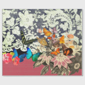 蝶の花とレースピンクのラッピング紙 ラッピングペーパー (フラット)