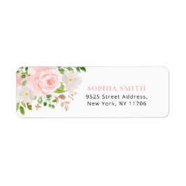 蝶の花のソフトピンクのバラの返品住所 ラベル