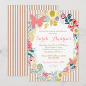 蝶の花のピンクのベビーシャワーガール招待状 招待状 (正面/裏面)