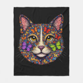 蝶の花の色の猫の肖像 猫の母 黒 フリースブランケット (正面)
