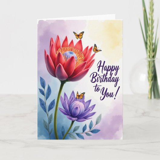 蝶の花の誕生日カード カード (正面)