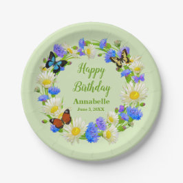 蝶の花の誕生日パーティー紙皿 ペーパープレート