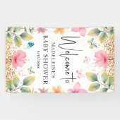 蝶の花ピンクの赤ちゃんシャワーへようこそ 横断幕 (横)