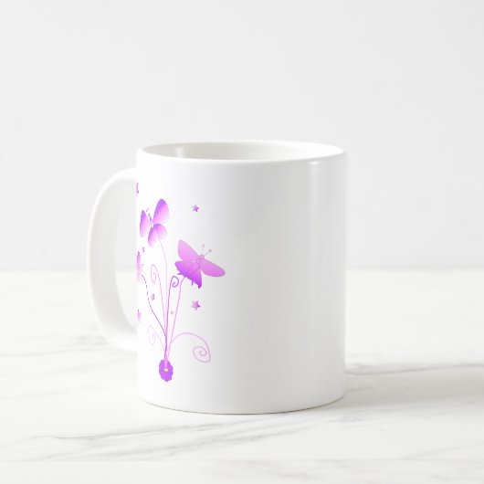 蝶の花ピンク紫の渦巻ガーリーき コーヒーマグカップ (正面左)