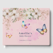 蝶の花ピンク赤ちゃんシャワーゲストブック ゲストブック (正面)