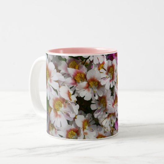 蝶の花ホワイトピンクと紫 ツートーンマグカップ (正面左)