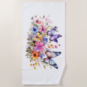 蝶の花柄 ビーチタオル (正面)